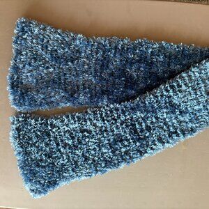 Handmade blue knit scarf, measures 40"x5"